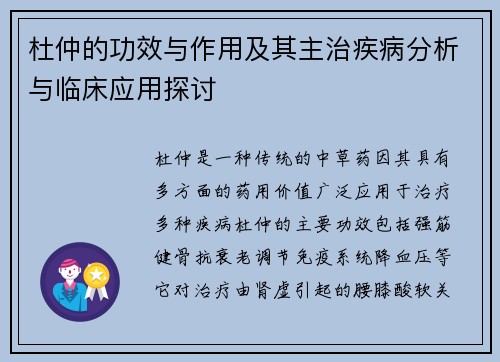 杜仲的功效与作用及其主治疾病分析与临床应用探讨